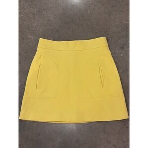Zara Woman Yellow Mini Skirt A-Line Front Pockets Cotton Blend Size XS 24